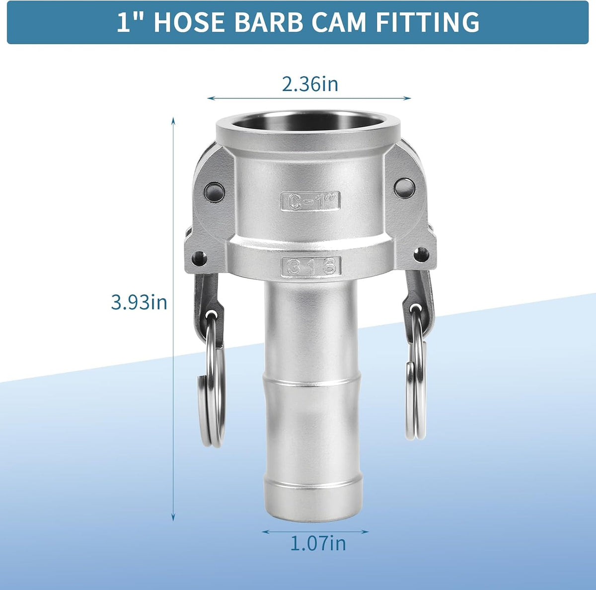 316 Stainless Steel 1" Camlock Fitting, Barb Camplug and NPT Female Thread