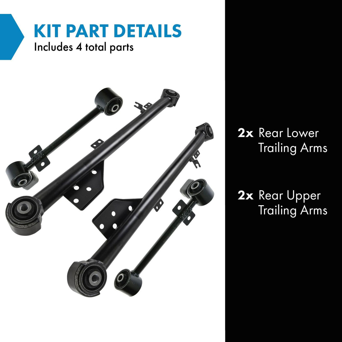 TRQ Trailing Control Arm Rear Upper & Lower Kit Set of 4