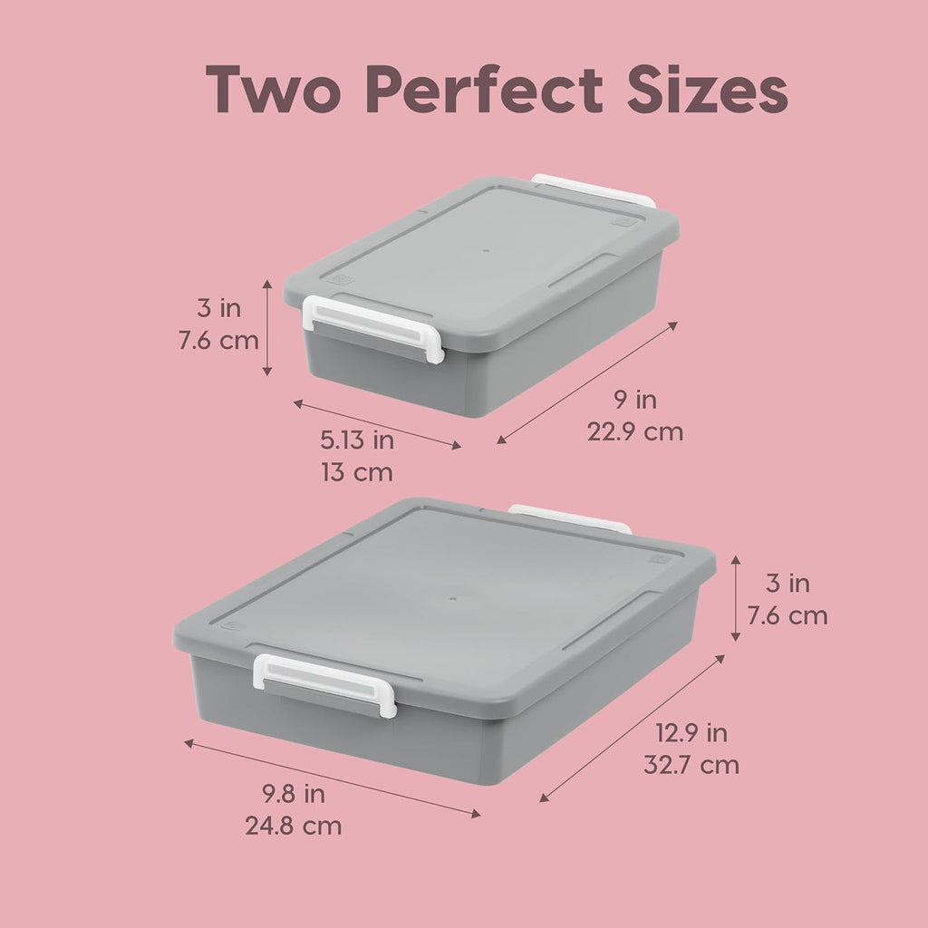 6 Qt. Plastic Craft Storage Container Bins with Lids, 2 Pack, Small Art & Office Supply Organizer Tote, Sensory Bins