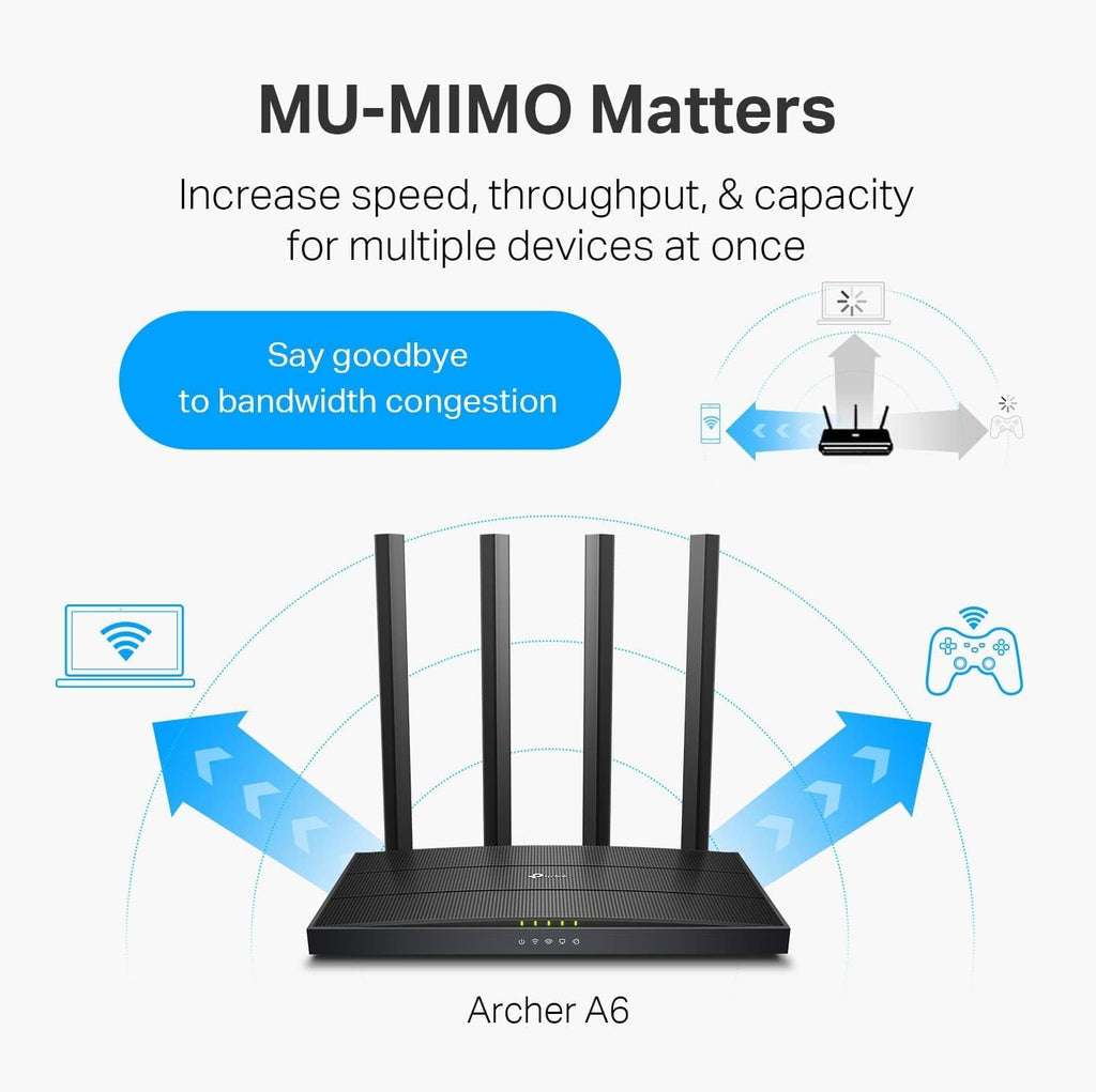 AC1200 Gigabit Dual Band WiFi Router (Archer A6) | MU-MIMO Wireless Internet Router, 4 x Antennas, OneMesh and AP