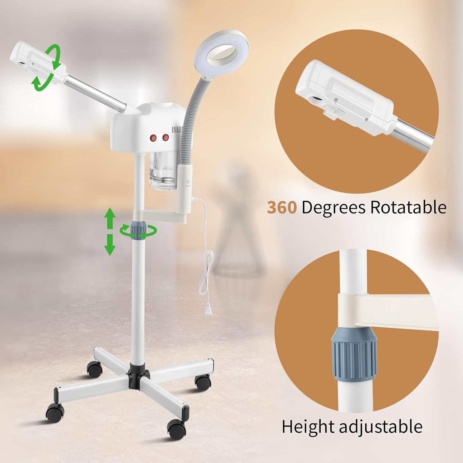 2 in 1 Facial Steamer with 5X Magnifying Lamp, Esthetician Steamer Professional Aromatherapy Humidifier Face Spa Mist