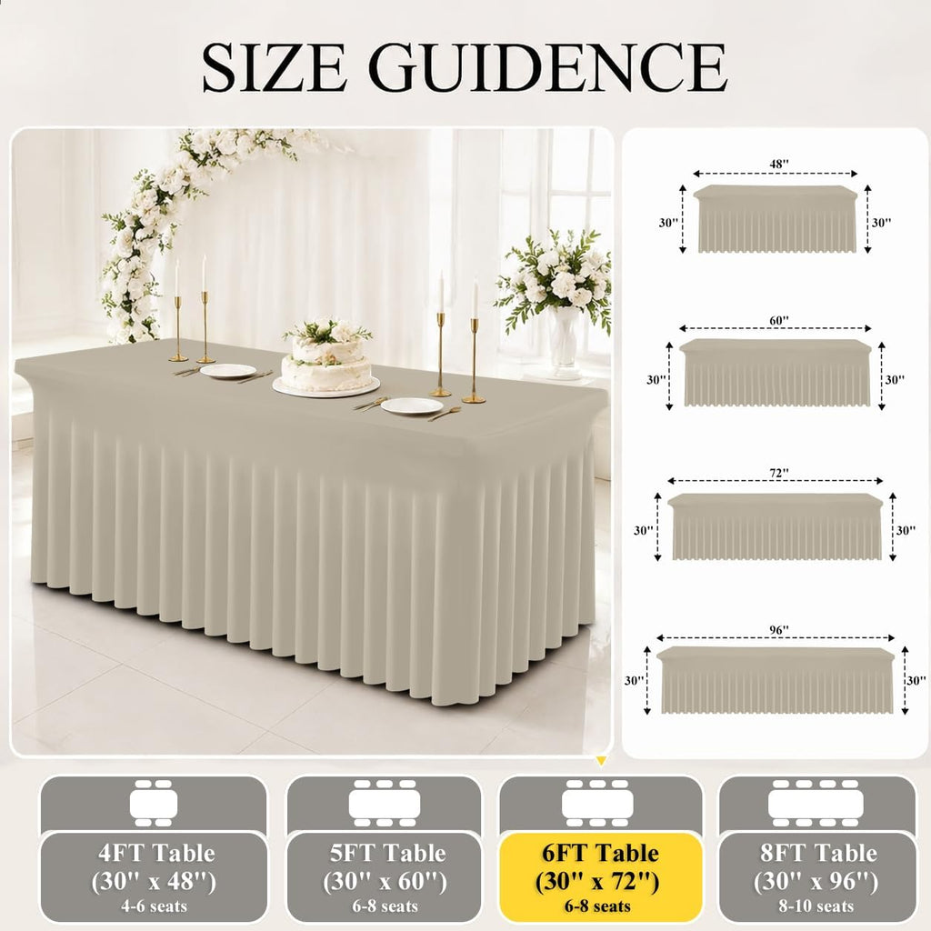 8 Pack Spandex Fitted Rectangle Tablecloth, Elastic Table Skirt