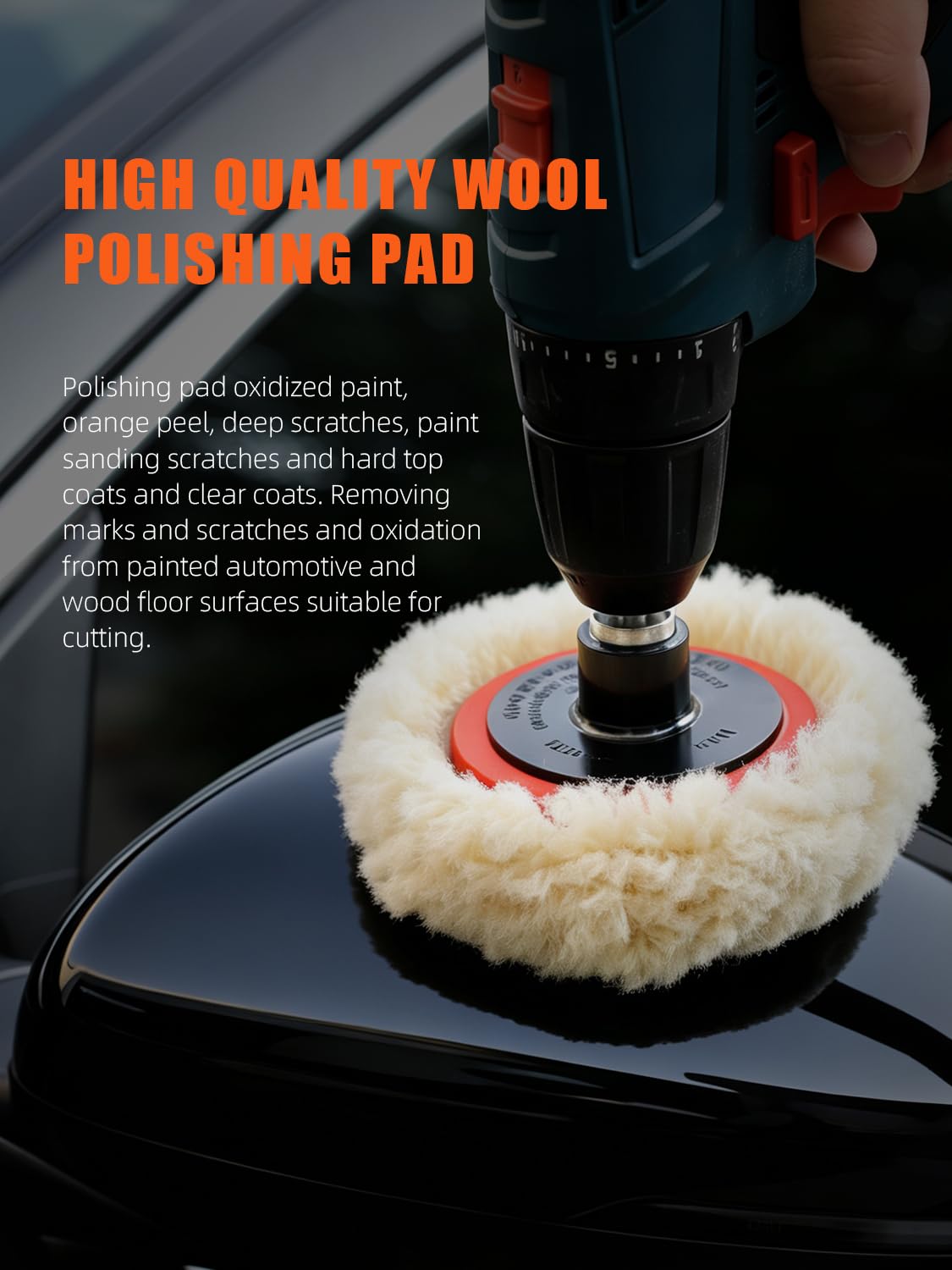 Wool Polishing Pad, 5Pcs 3"(75mm) 100% Natural Wool Buffing Pad with 1Pc Hook&Loop Backing Pad, 1Pc Extension Shank