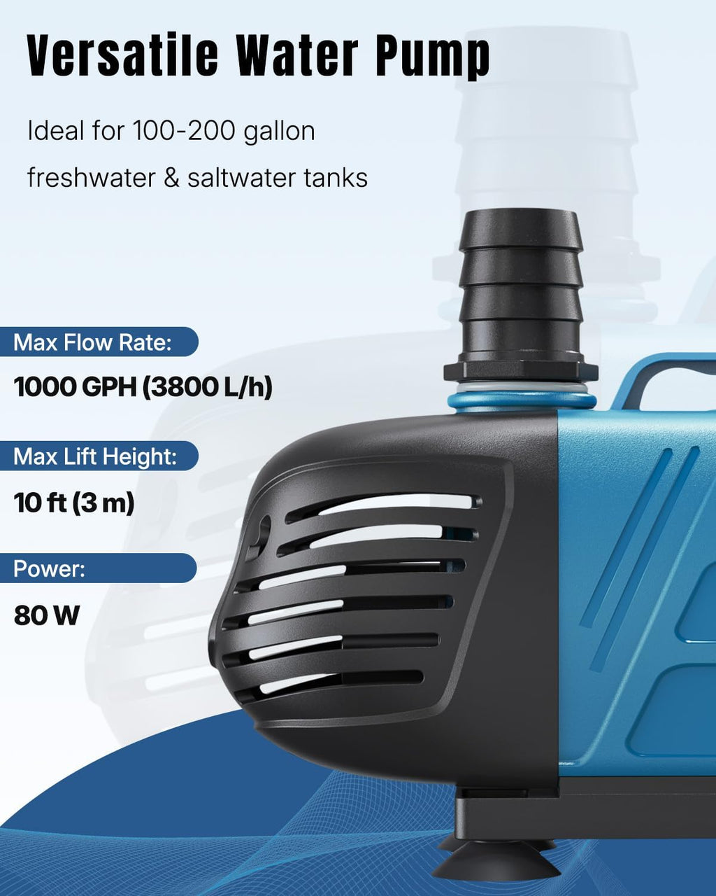 1000 GPH Submersible Water Pump, 80 W Aquarium Pump