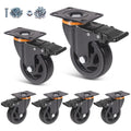 5 Inch Caster Wheels, Set of 6 Heavy Duty Swivel Plate Casters with Brake | Industrial Casters with Dual Ball