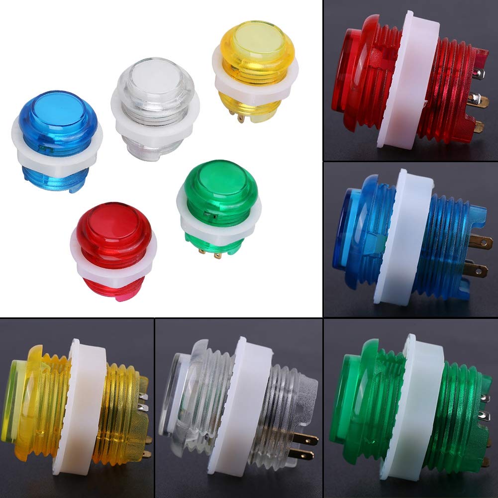 5PCS 24mm/0.94in 5V LED Illuminated Push Button with Micro Switches, Suitable for Consoles with Animation and Game Types