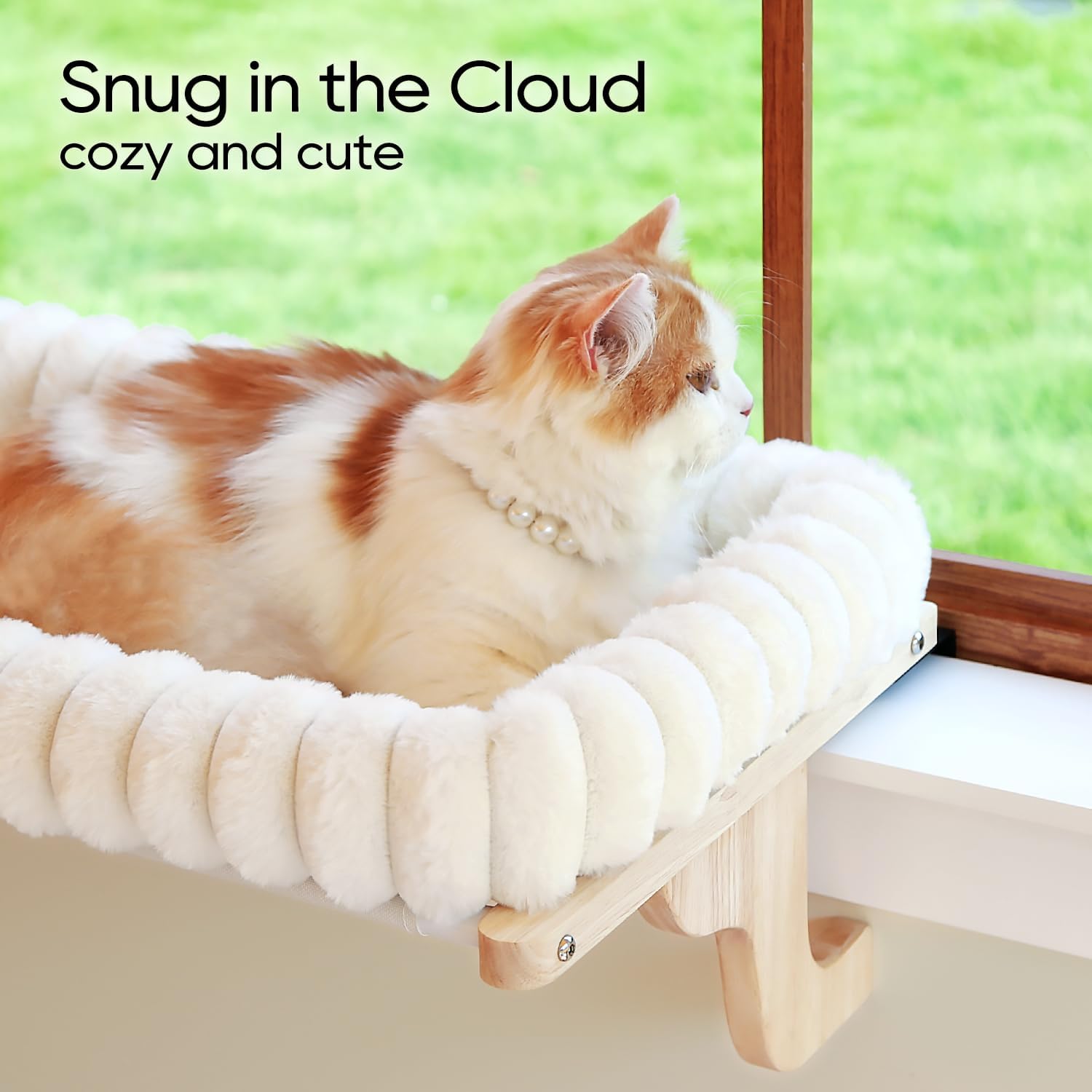 SnugCloud Cat Window Perch with 4-Sided Bolster - Orthopedic Cat Hammock for Window Sill - Solid Hardwood & Metal