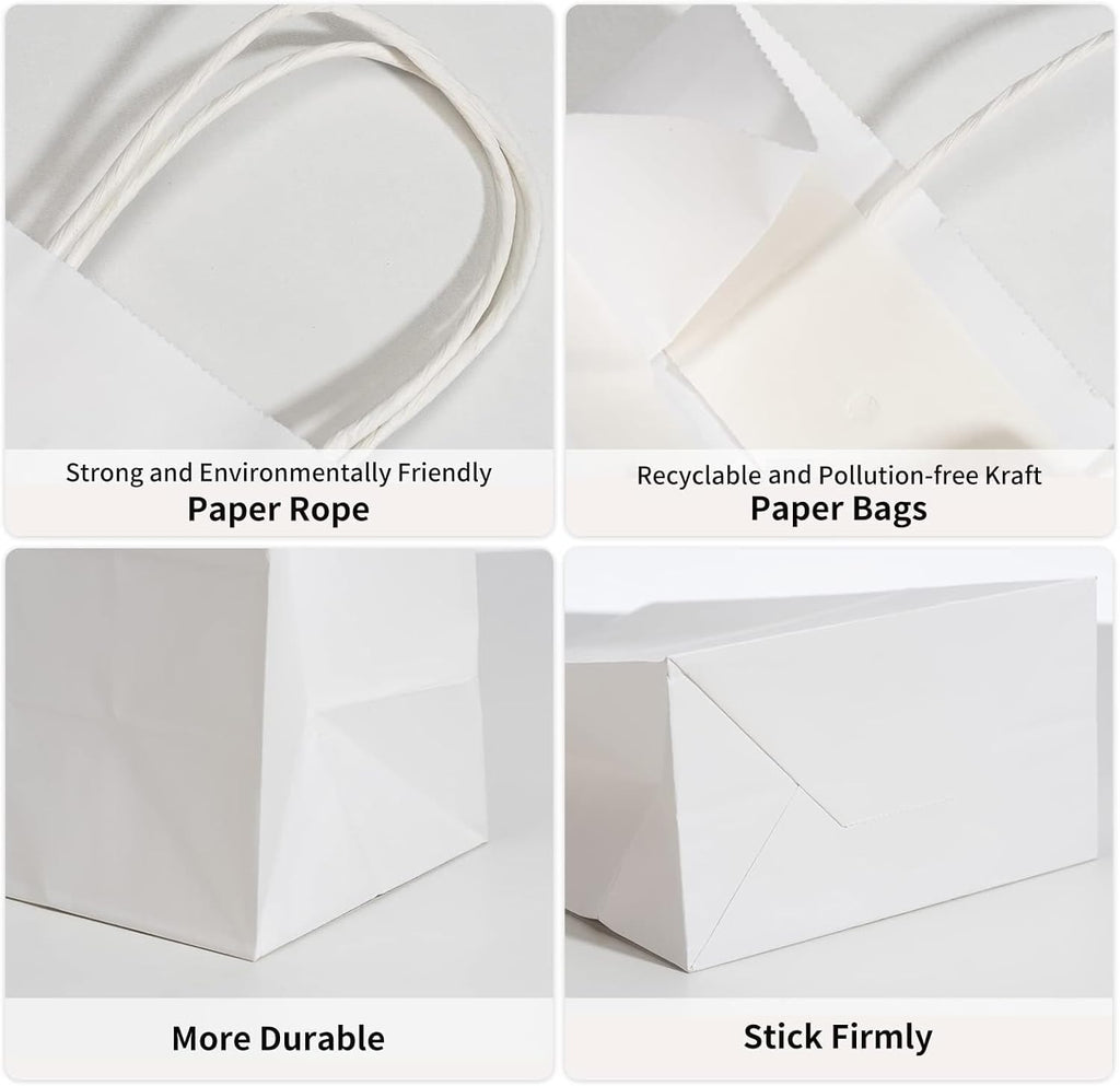 Small White Gift Paper Bags 50 Pack 5.8x3.2x8.25 in with Handles