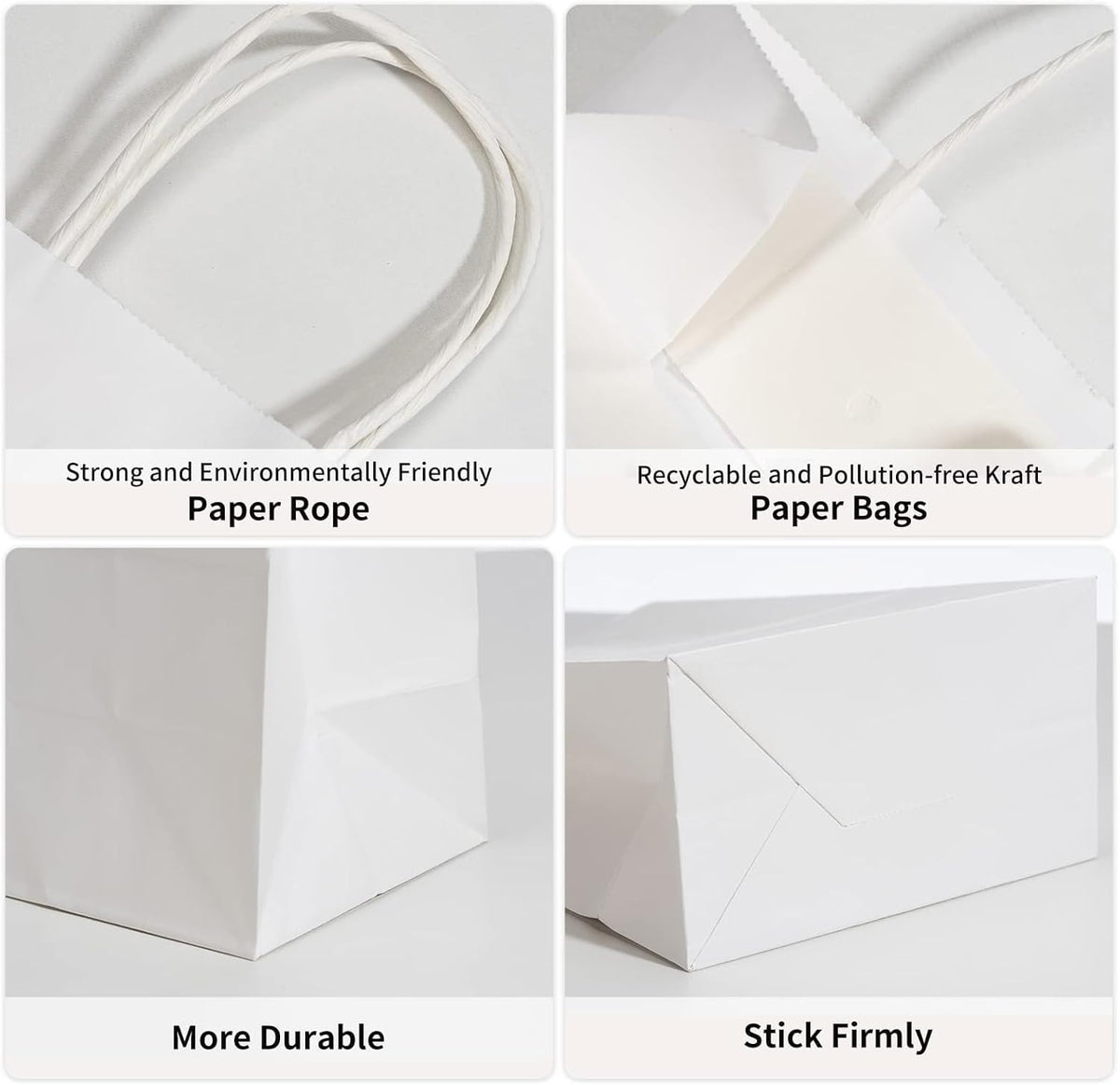 Small White Gift Paper Bags 50 Pack 5.8x3.2x8.25 in with Handles