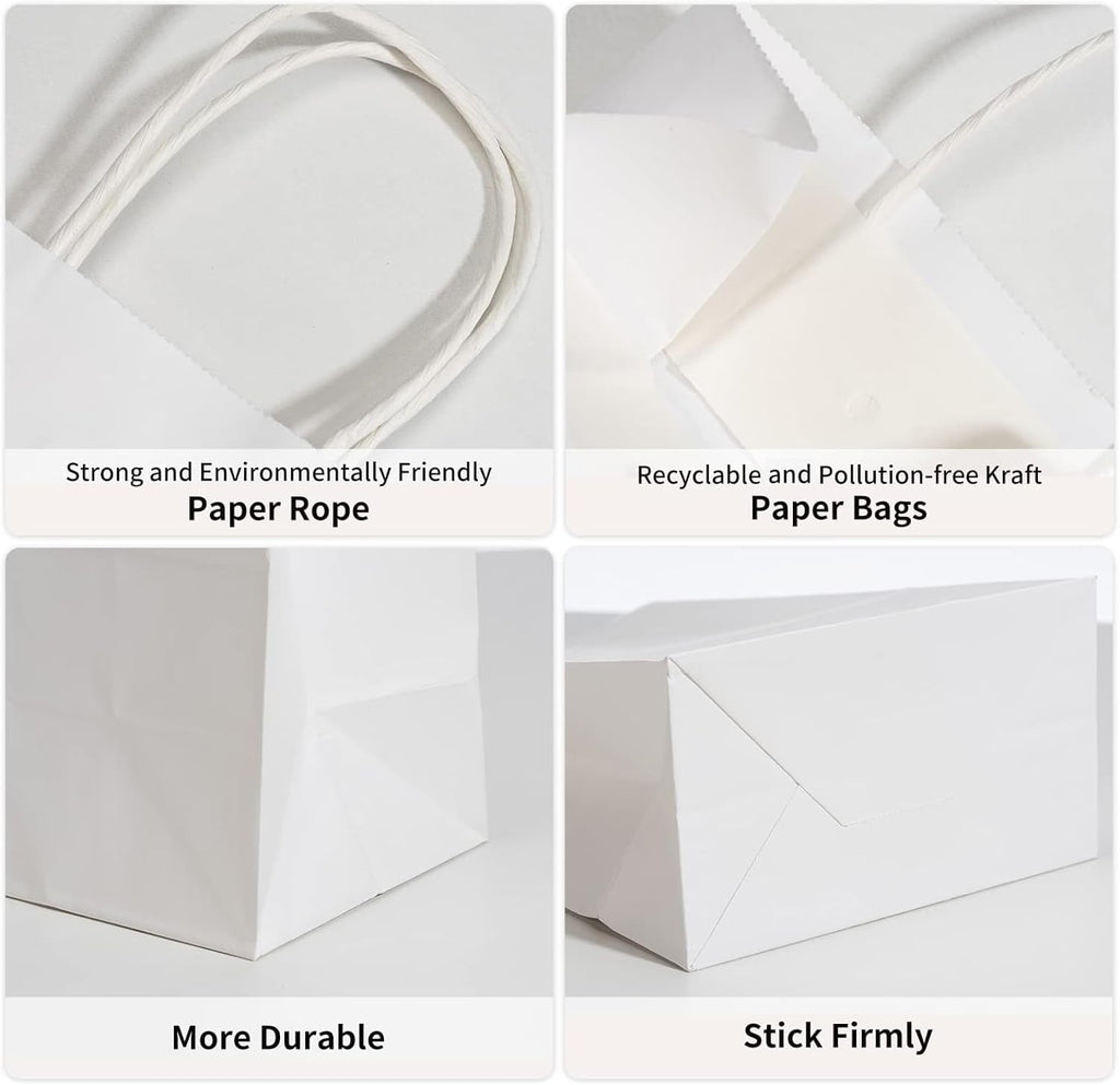 White Gift Paper Bags 100 Pack 8x4.5x10.8 in Medium with Handles