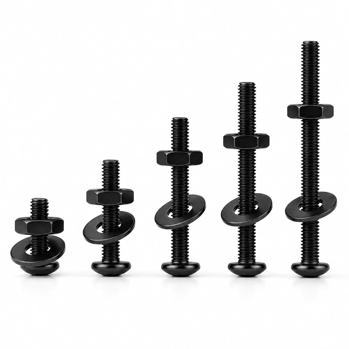 #8-32 x 3 (10 Sets) Pan Head Machine Screws Nuts Washers Assortment Kit, Black Oxide 304 Stainless Steel Phillips Drive Full Thread