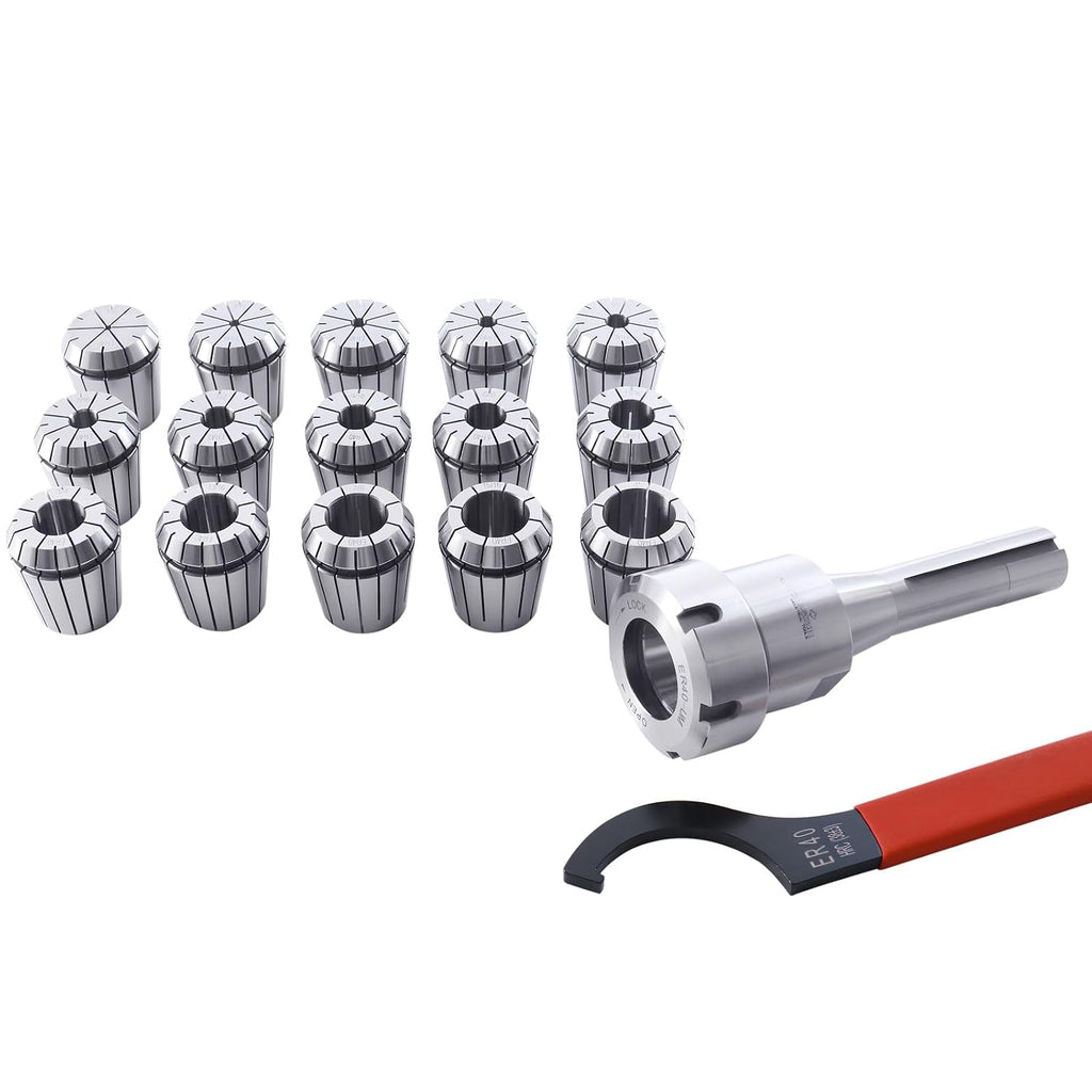 Accusize Industrial Tools ER40 Collet System, R8 Shank, 15 Pcs, 0223-0984