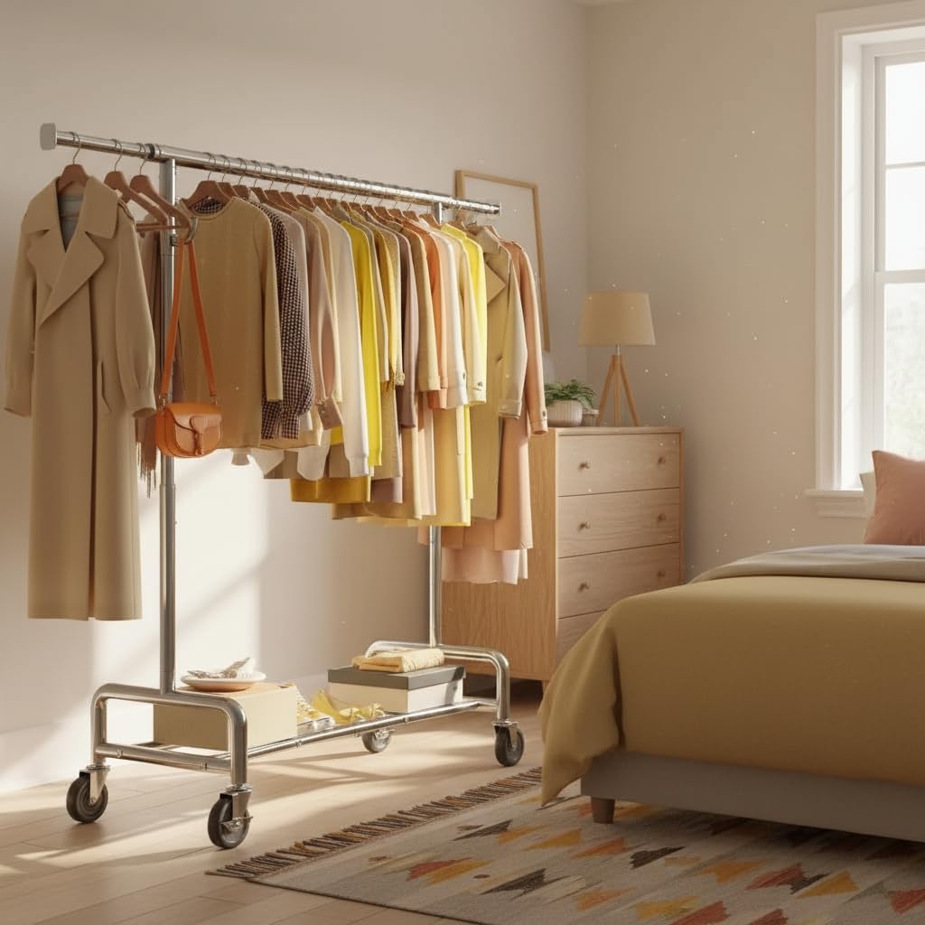 75" Wide Clothes Rack with 4 Extra Hooks Heavy Duty Clothes Rack