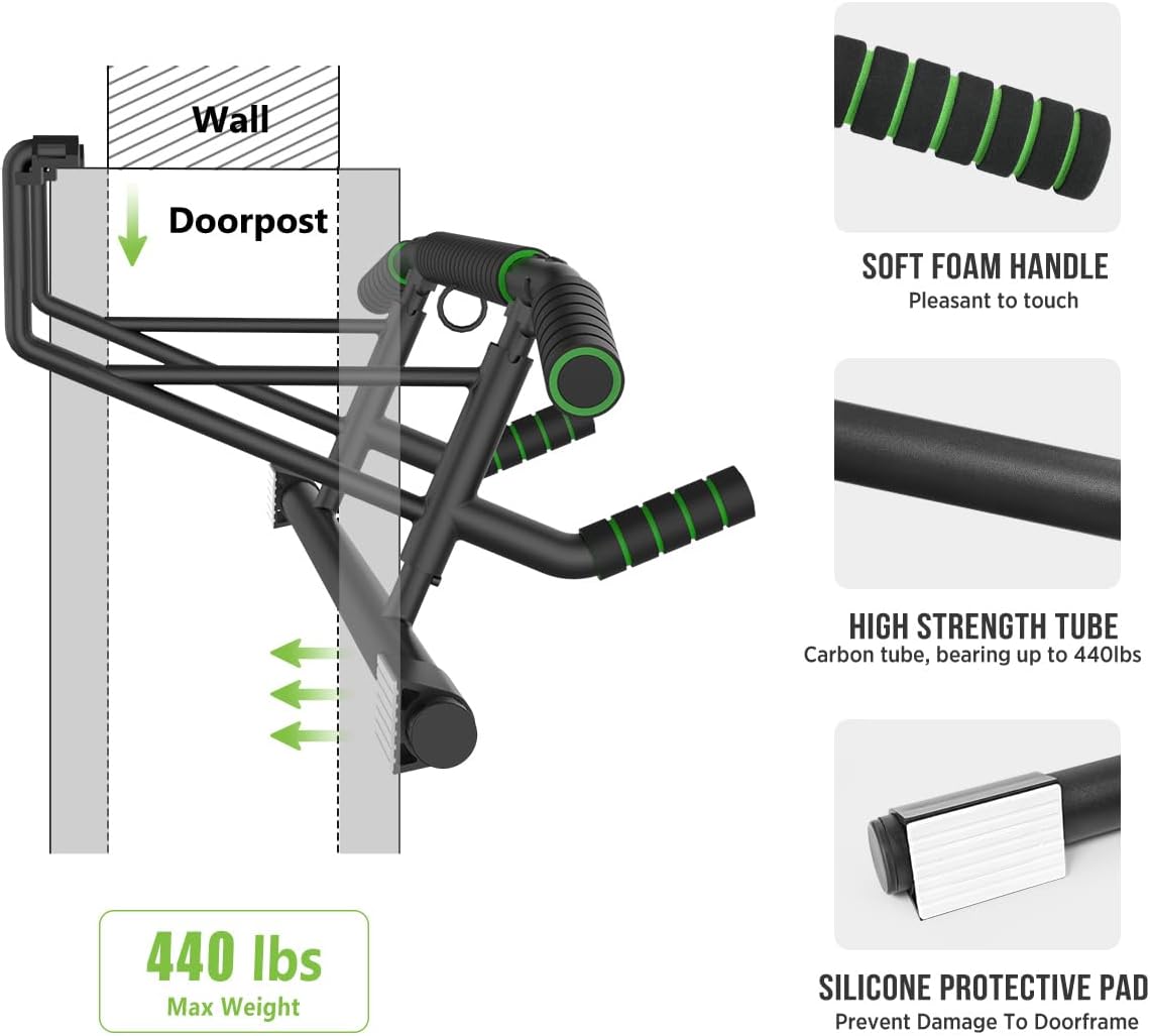 New Upgrade Pull Up Bar for Doorway - Foldable Design & Space-Saving, Upto 440 Lbs Capacity, No Screwing or Slipping