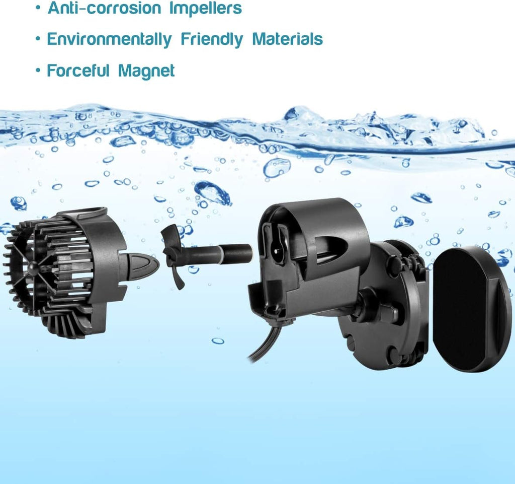 Wave Maker, 530GPH Aquarium Circulation Pump | 360 Degree Rotatable Submersible Powerhead with Magnet Suction Base