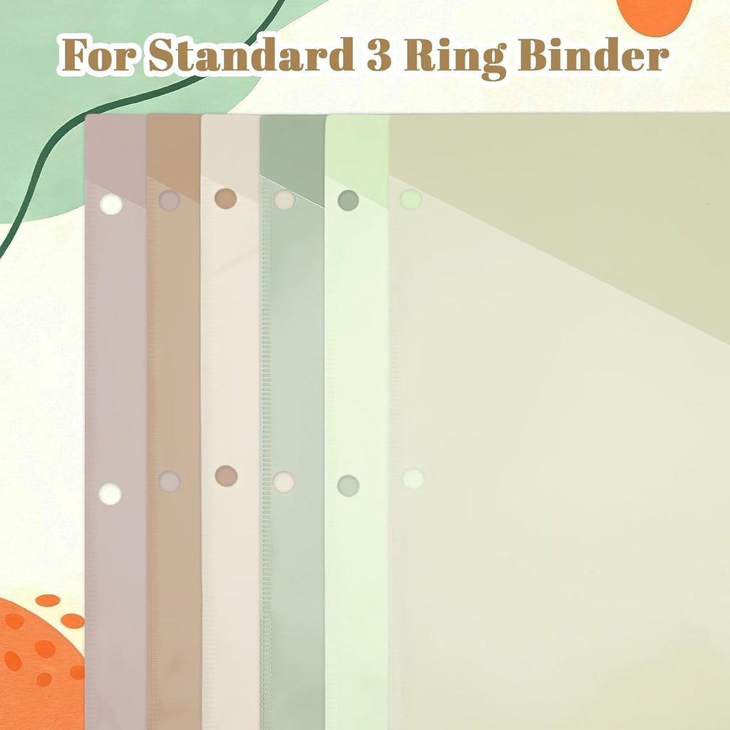 12 Pcs Morandi Binder Dividers with Pocket and Tabs Binders Index Dividers for 3 Rings Plastics Sheets Protectors