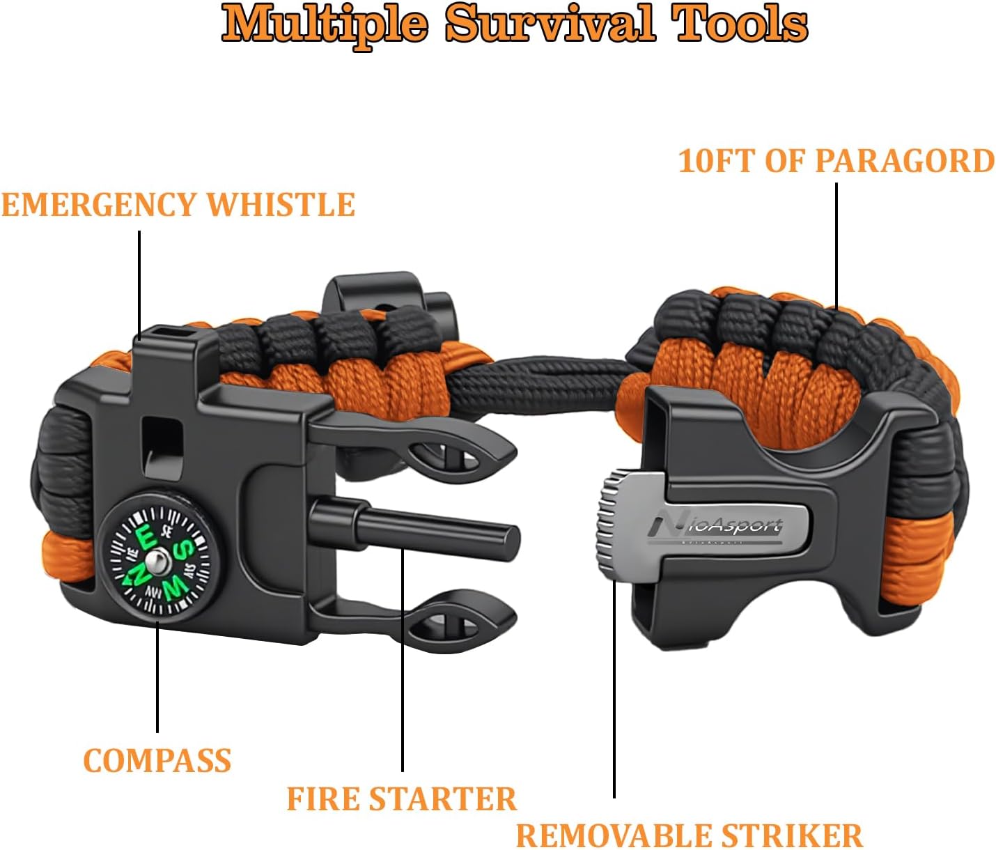 Paracord Survival Bracelet (3 Pack) - Adjustable with Fire Starter, Whistle, Compass - Survival Gear for Hiking
