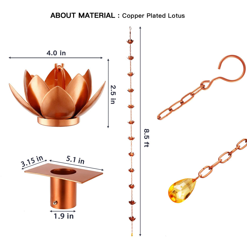 8.5ft Lotus Rain Chain for Gutter Downspout Outside