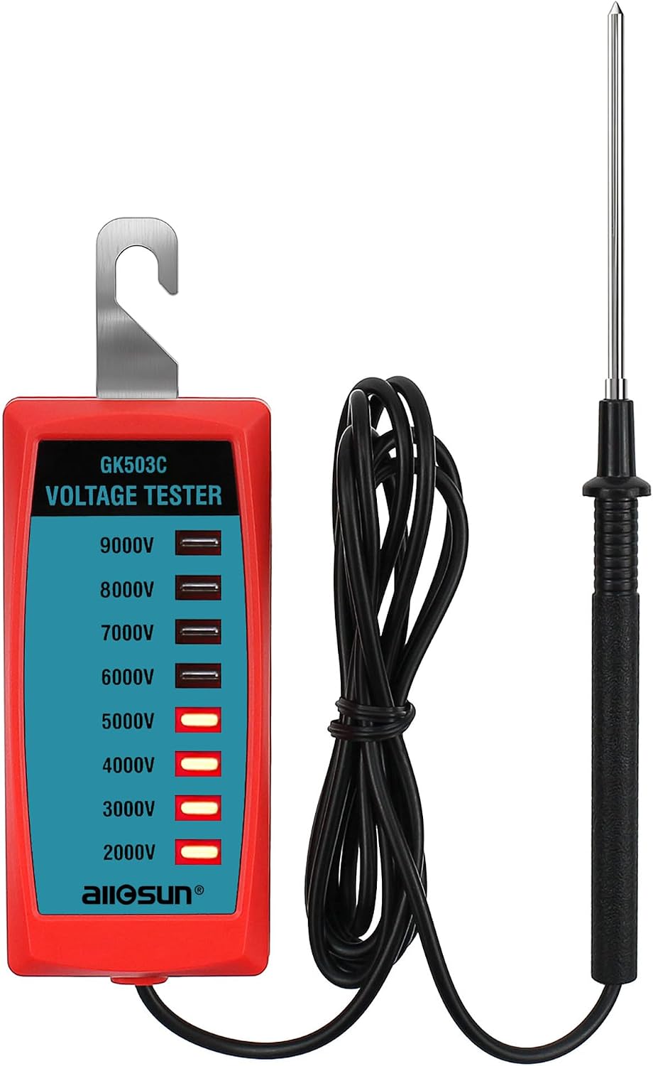 ALLOSUN GK503C NEON Fence Electric Voltage Tester Max 9000V,Electric Fence Fault Finder, Red