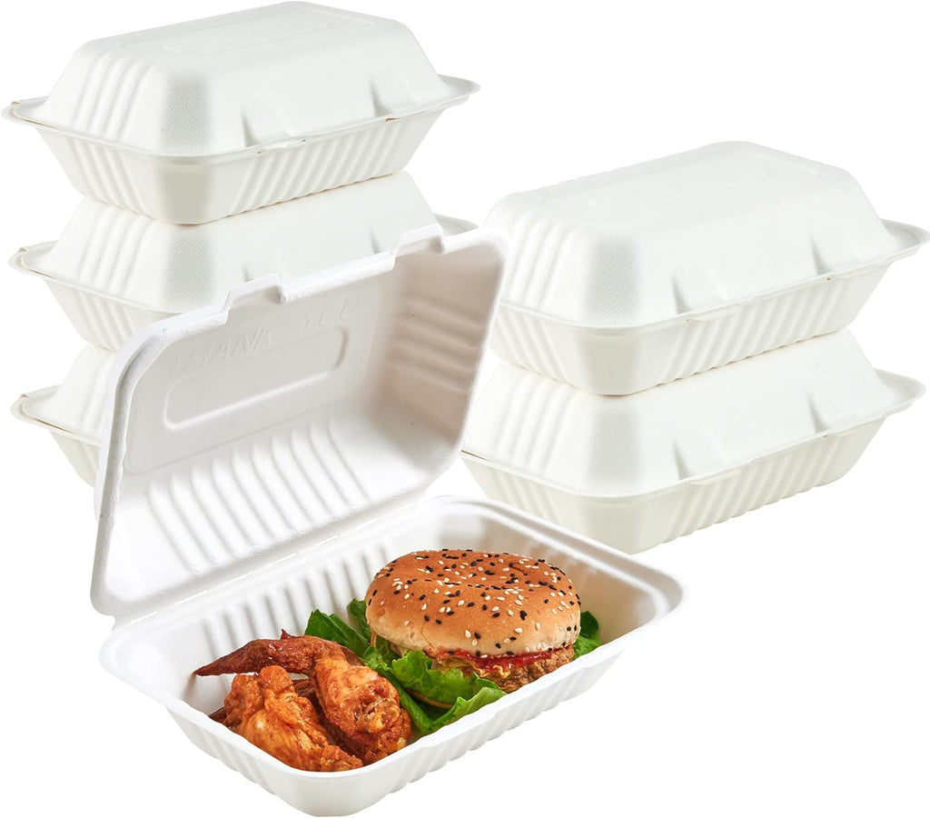 75 Pack Compostable Clamshell Take Out Food Containers, 9x6 inch