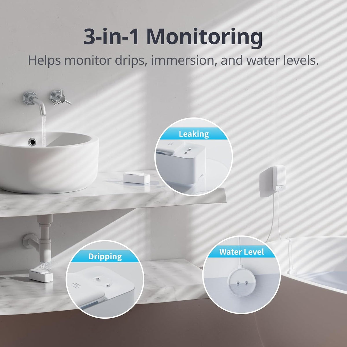 WiFi Water Leak Detector, Smart Water Sensor with 100dB Adjustable Alarm&App Alerts, IP67 Waterproof, Detector for