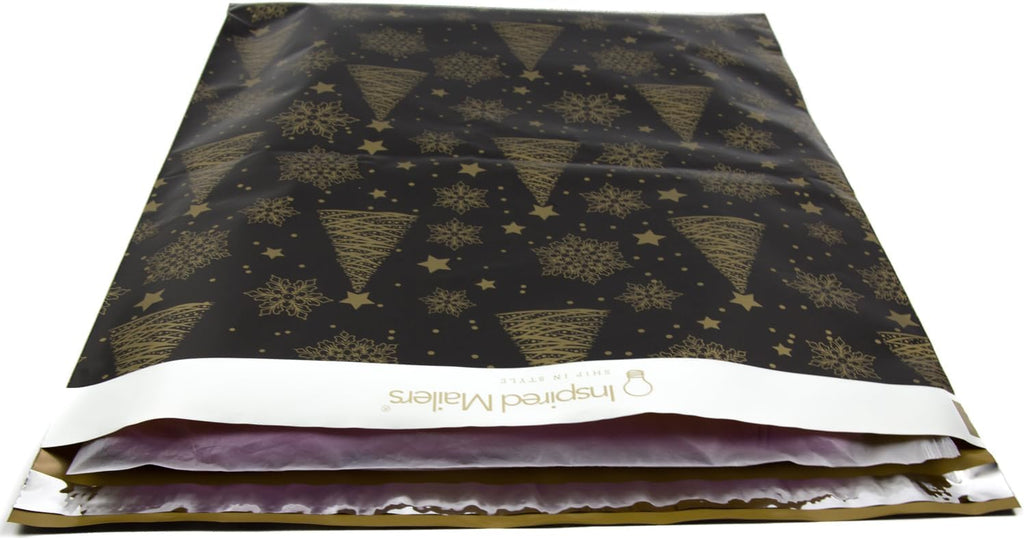 50 Large Poly Mailers 14.5x19- Christmas Trees Snowflakes