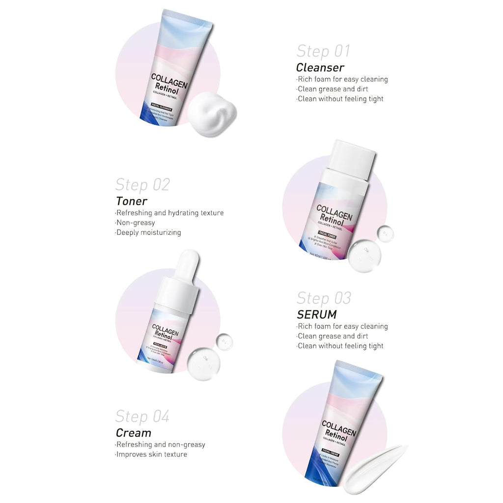 Facial Skin Care Sets & kits Travel Mini Skincare Set, Collagen & Retinol Facial Skin Care Set with Anti-Aging Serum
