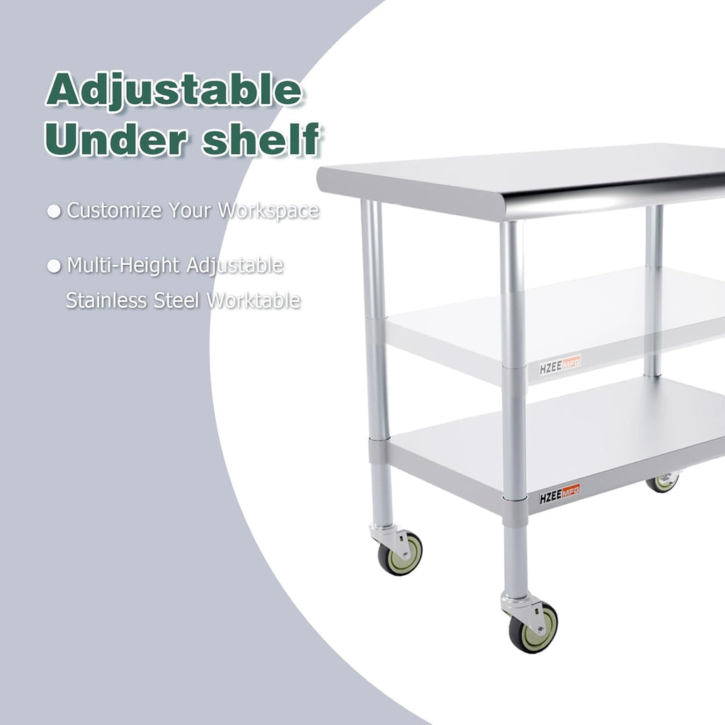 Stainless Steel Table with Wheels 36x24 Inches 3ft for Prep & Work