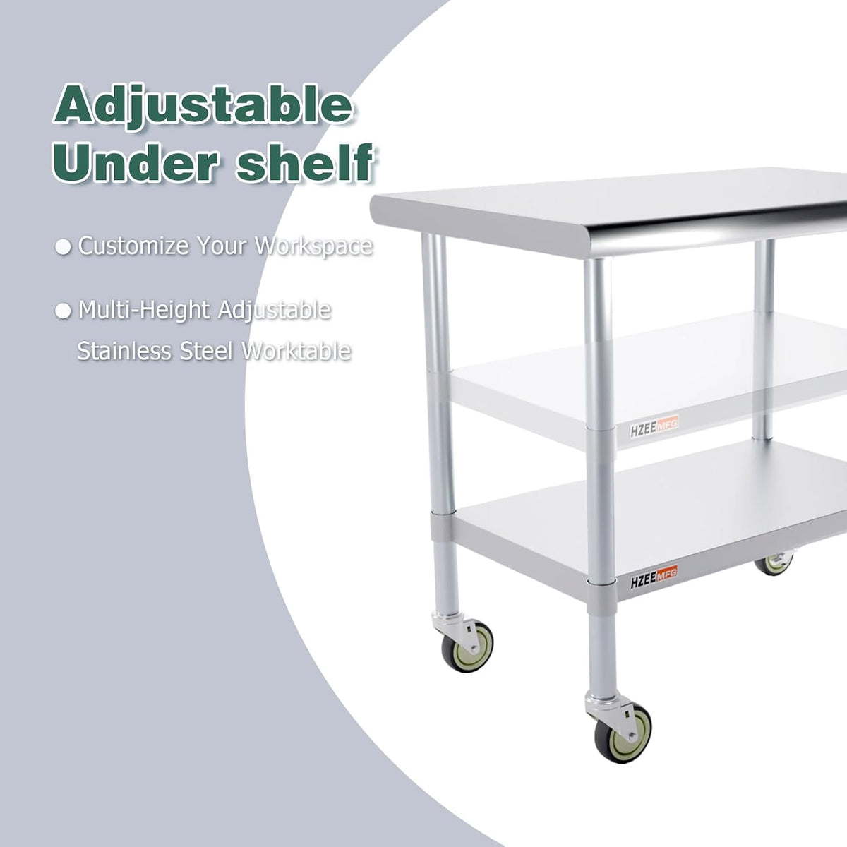 Stainless Steel Table with Wheels 36x24 Inches 3ft for Prep & Work