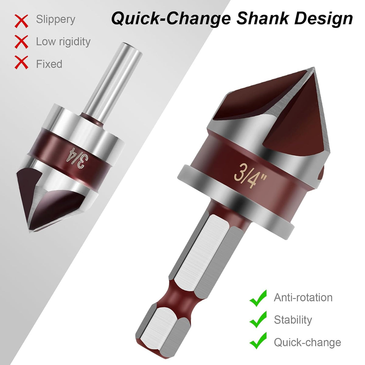 Countersink Drill Bit, 5PCS HSS Hex Shank Countersink Drill Bit Set