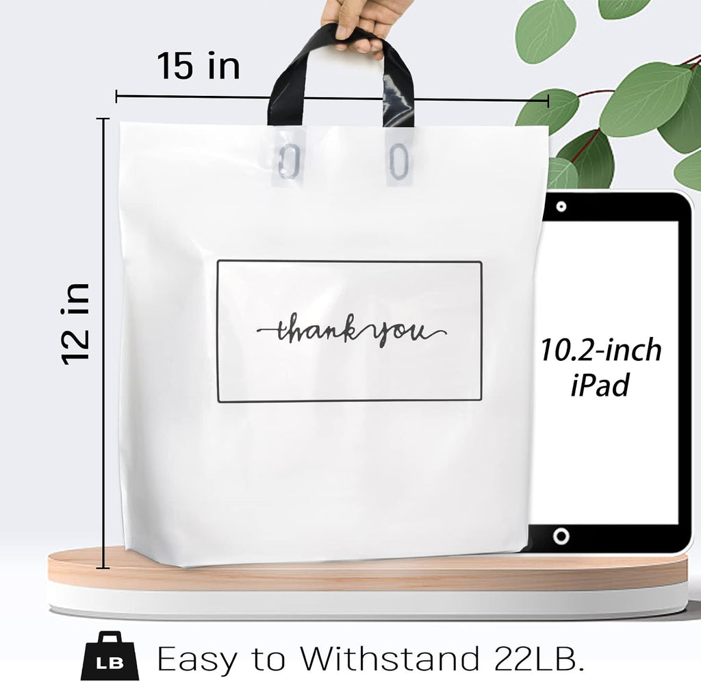 Thank You Shopping Bags - Soft Loop Handles White 50Pcs 12x15In