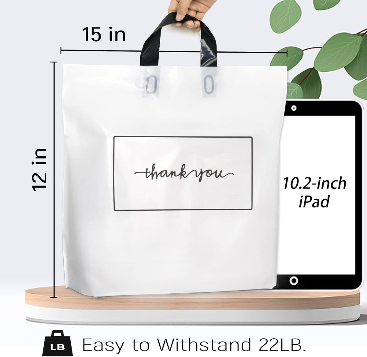 Thank You Shopping Bags - Soft Loop Handles White 50Pcs 12x15In