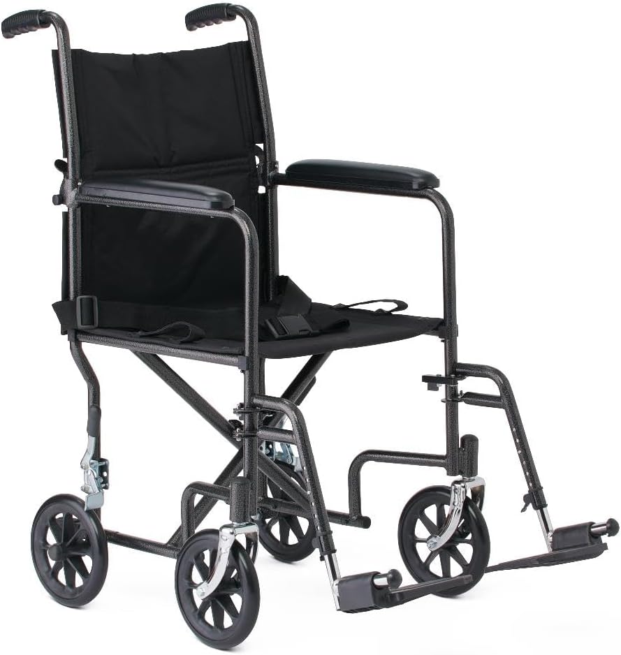 Black Hammertone Transport Chair, 19inch Seat, 300lbs Weight Capacity, Lightweight