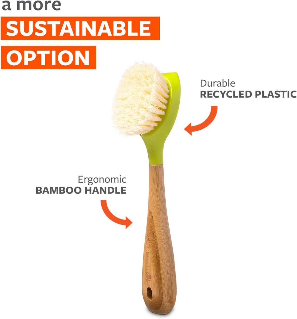 Kitchen Dish Brush, Bamboo Handle & Strong Bristles, Green 1pk
