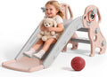Toddler Slide, 4 in 1 Kids Slide for Indoor Outdoor, Slide with Basketball Hoop & Ring Toss, Puppy Shaped Playset for