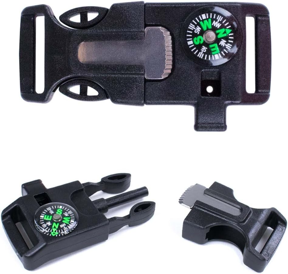 2 Pack and 10 Pack Emergency Whistle Buckle with Flint Scraper Compass and Fire Starter for Outdoor Camping Hiking