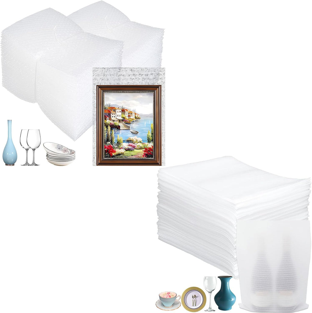 Ultimate Bundle: 100pcs 6x8" Bubble Pouch Wrap+ 25pcs 14x18" EPE Foam Pouches for Secure Shipping & Protection