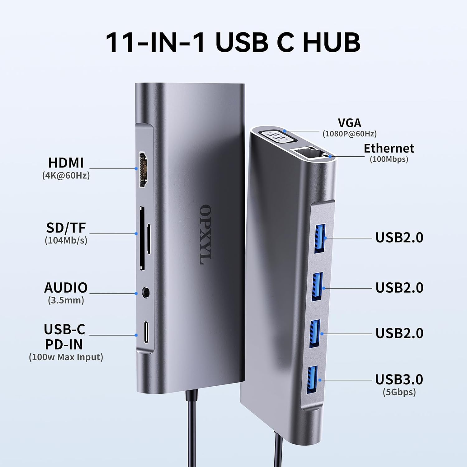 11-in-1 USB C Hub Multiport Adapter, USB C Docking Station with 4K HDMI, VGA 1080P, 100W PD, Ethernet, SD/TF, Audio
