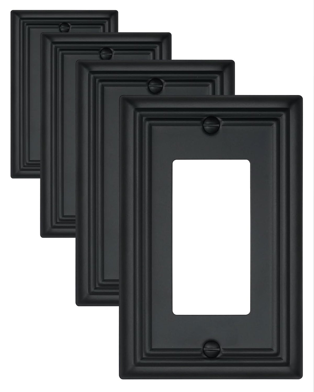 ZILLSEA Switch Plates Outlet Covers, 4-Pack Metal Wall Plates, Black Finish