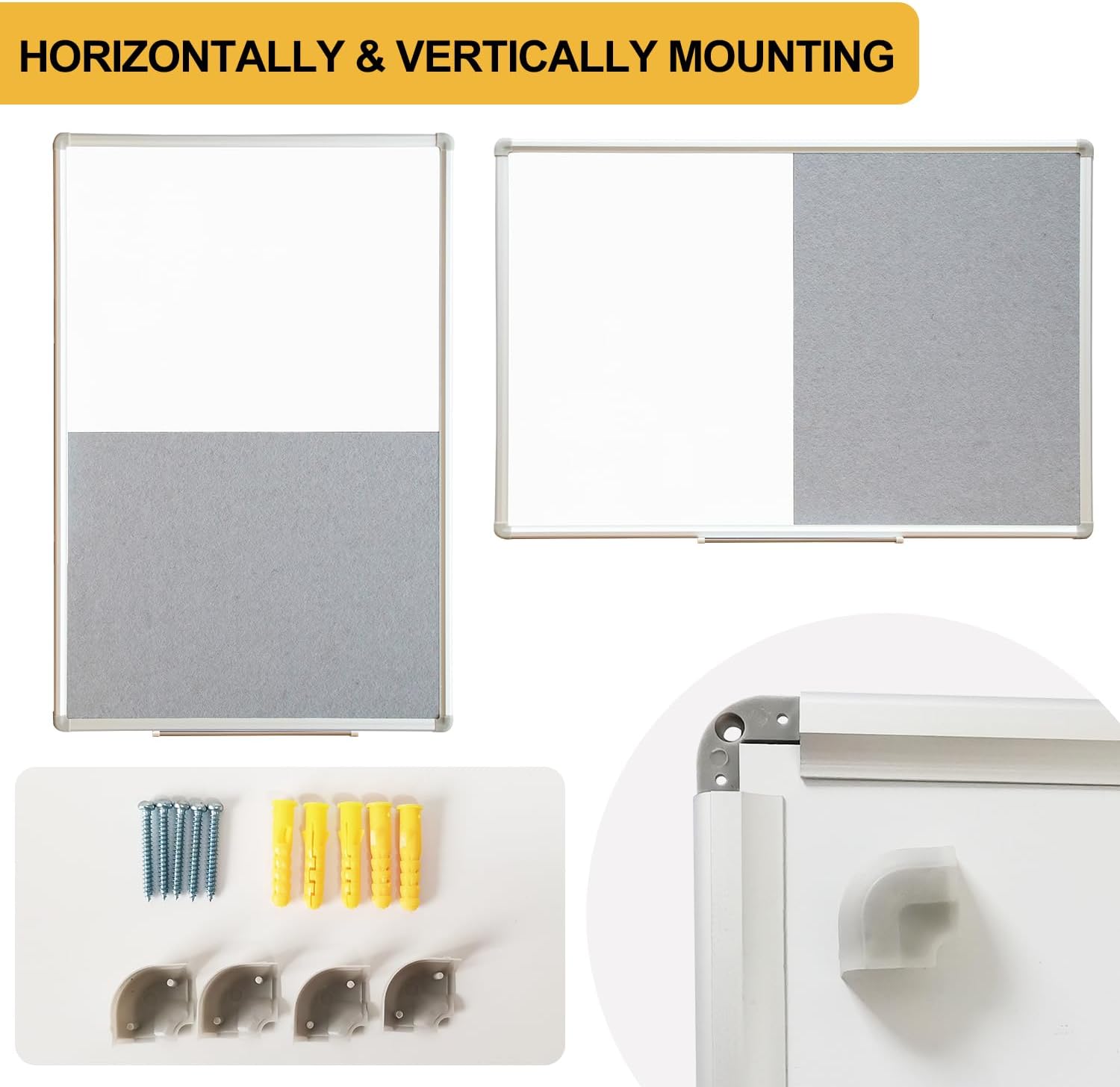 Grey Felt Bulletin & Magnetic Dry Erase Combo Board, 24 x 18 Inch, Wall Mounted Whiteboard/Grey Felt Bulletin