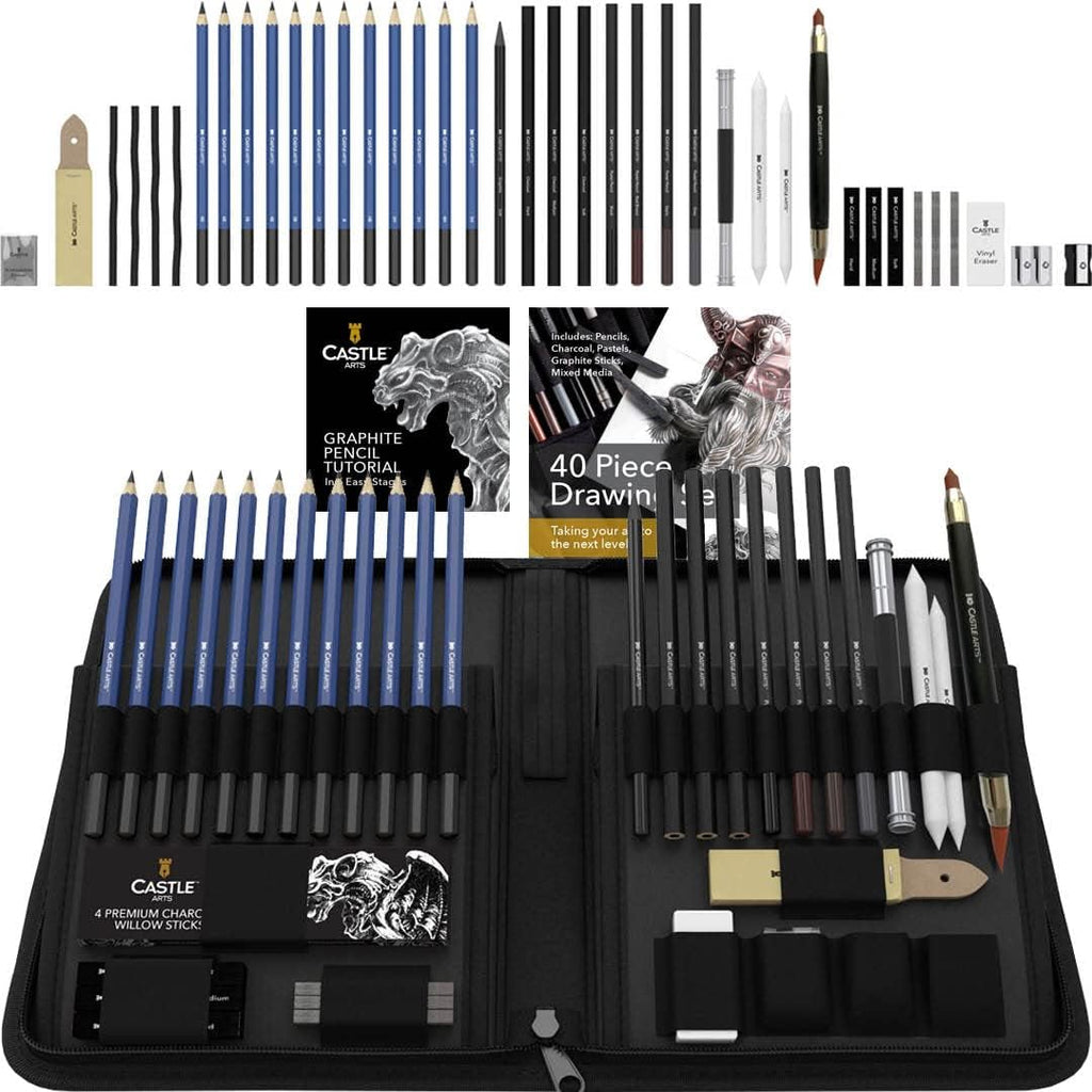 40 Piece Premium Drawing and Sketching Set with Tutorial | for Artists, Professionals or Beginners | Pencils