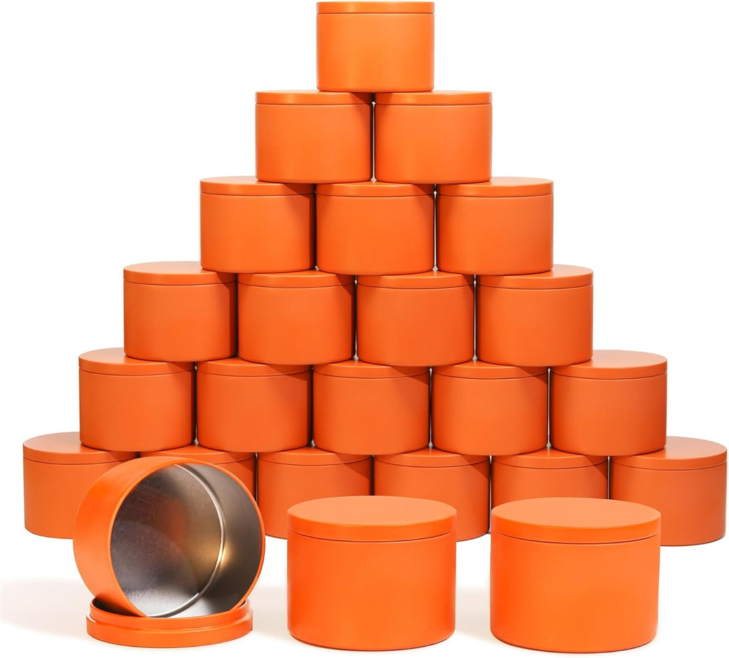 Candle Tins 8oz with Lids, 24 Pack Seamless Candle Containers for Candle Making Supplies Empty Candle Jars - Orange