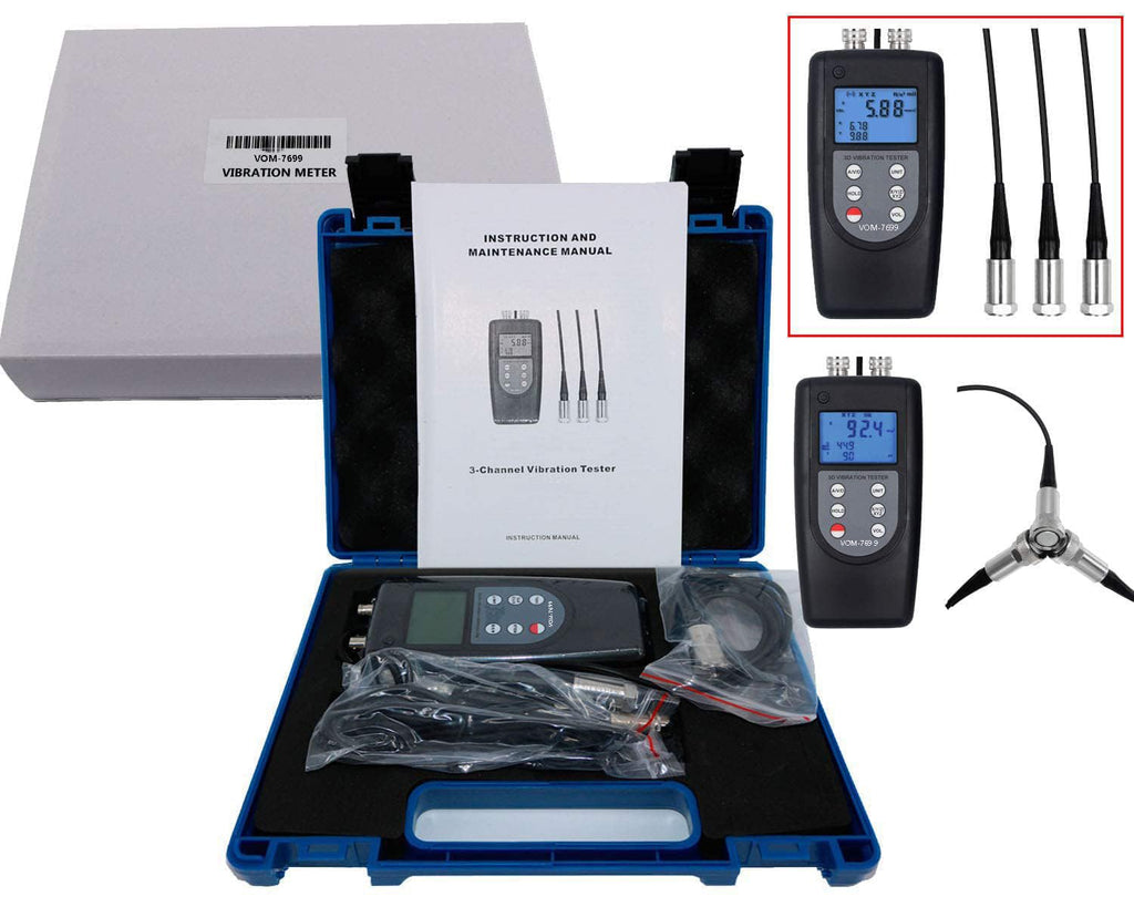 Vibration Meter Tester 3 Channel Vibrometer Gauge Analyzer with 3 Piezoelectric Transducers