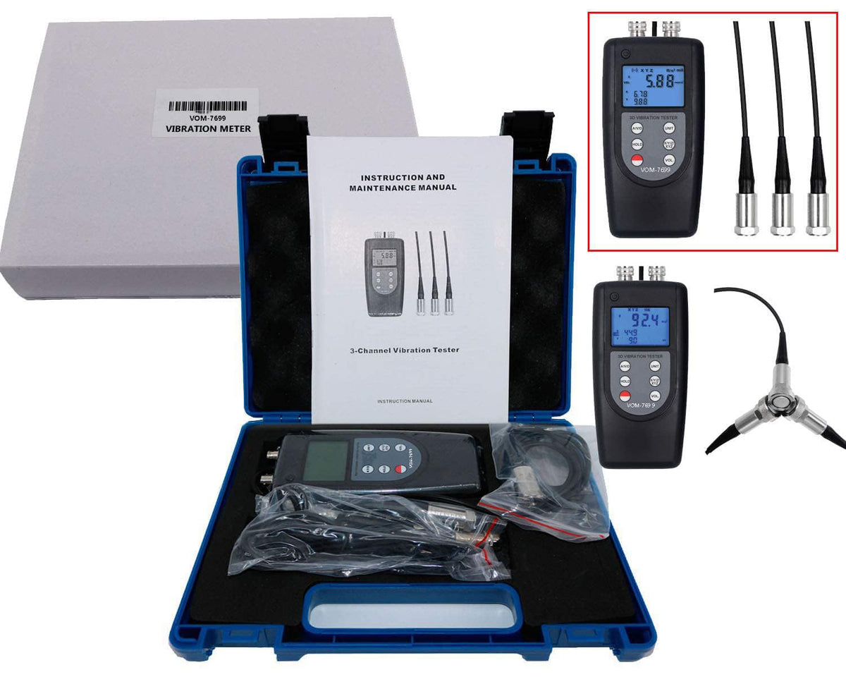 Vibration Meter Tester 3 Channel Vibrometer Gauge Analyzer with 3 Piezoelectric Transducers