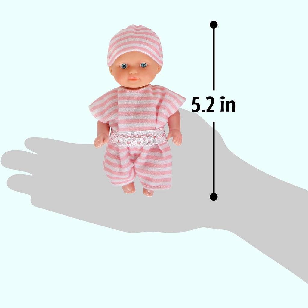 6 Mini Doll Set - 5" Inch Baby Girl Toy - Princess Toys Dolls - Baby Doll Crib, High Chair, Bathtub, Horse See Saw