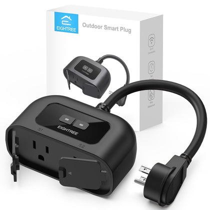 Outdoor Smart Plug, Timer Outlet with 2 Independent Outlets, 15A | Outdoor Smart Plug Waterproof Compatible with
