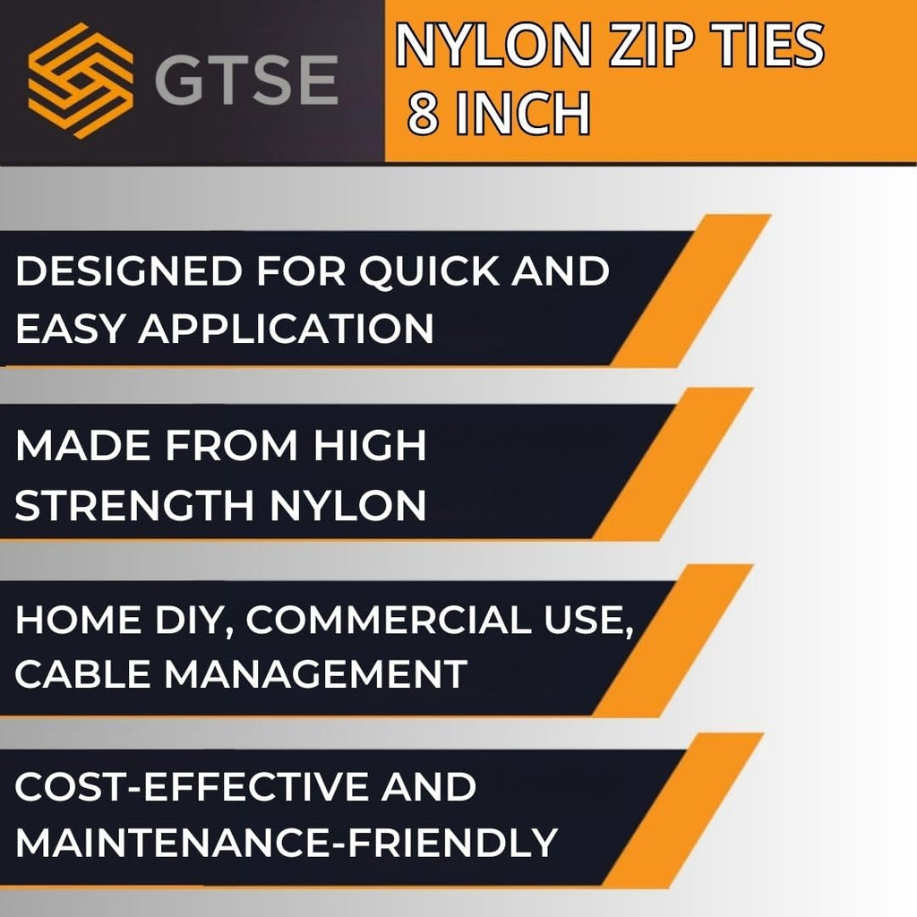 GTSE - 8 Inch Silver Nylon Zip Ties, 100 Pack, 18lb, Self-Locking