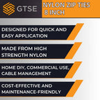 GTSE - 8 Inch Silver Nylon Zip Ties, 100 Pack, 18lb, Self-Locking