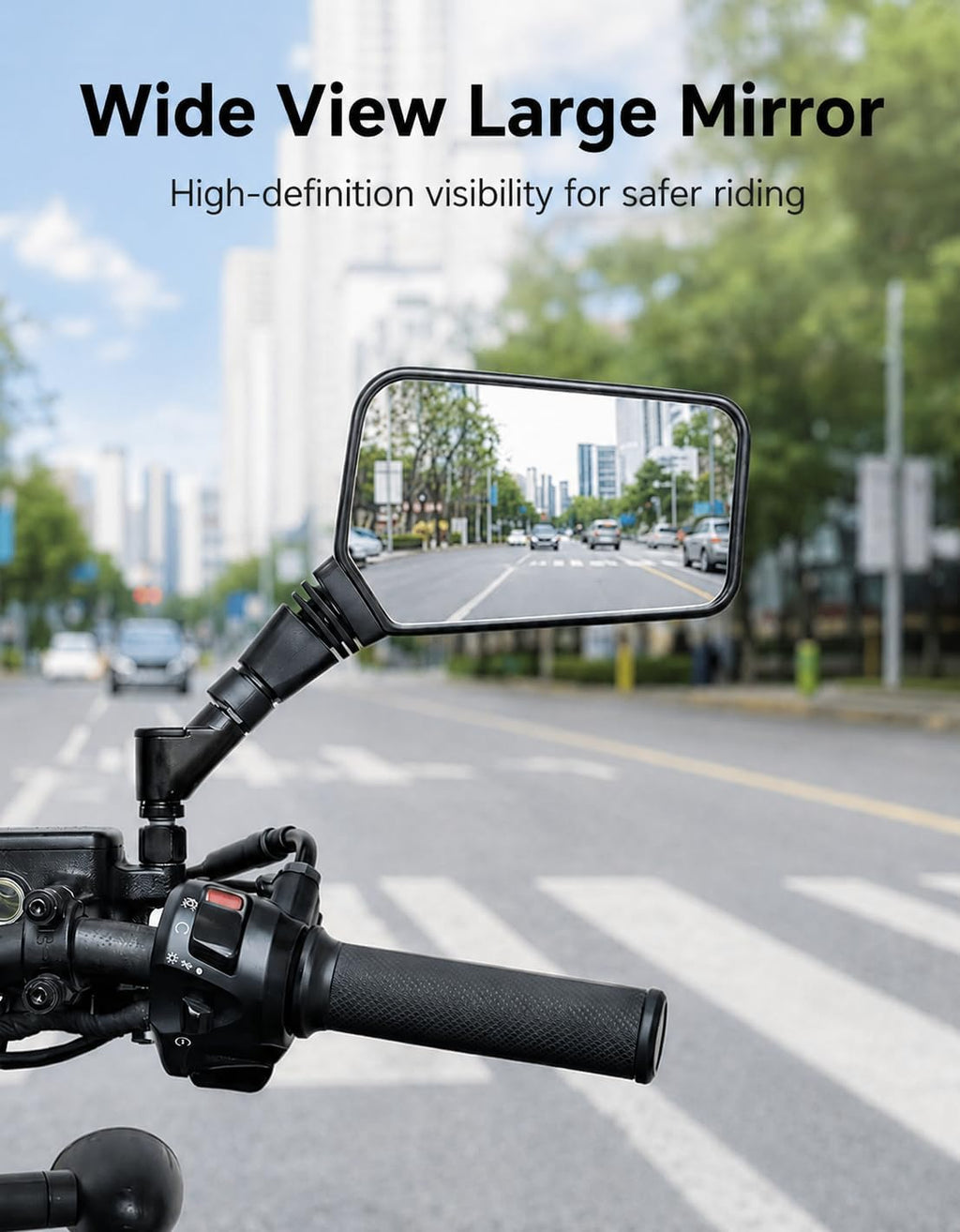 Universal Motorcycle Mirrors, 5.6×3.6 in Wide Convex Rearview Mirror with Anti-Vibration M10 Mount, 360° Rotatable