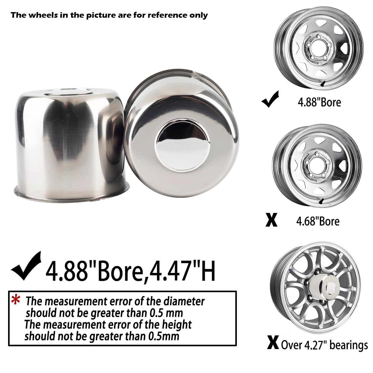 2Pcs 4.88" OD 4.47" H Trailer Wheel Center Caps with Removable Top
